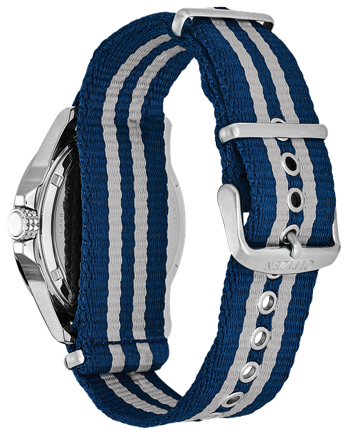 PRT- Men's Eco-Drive AW7038-04L Nylon Strap Blue Dial Watch | CITIZEN